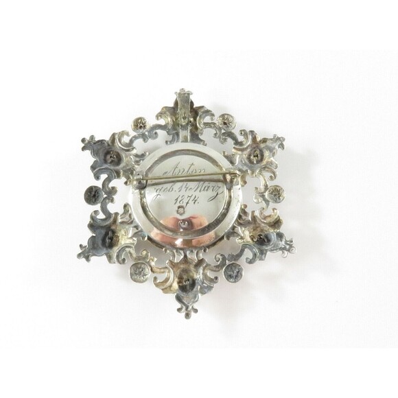 Austro Hungarian 800 Silver Porcelain Brooch Jesus & John the Baptist c1900 - Picture 7 of 10